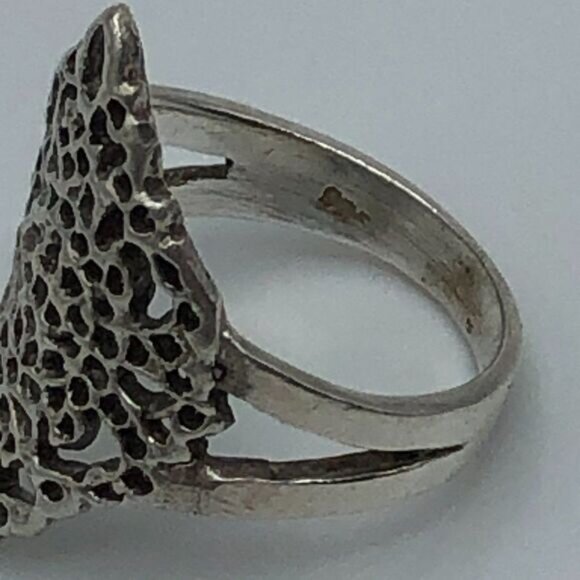Vintage Sterling Silver Filigree Shield Ring Size 6 - Picture 3 of 3